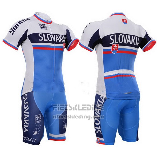2013 Fietskleding Slowakije Wit en Blauw Korte Mouwen en Koersbroek
